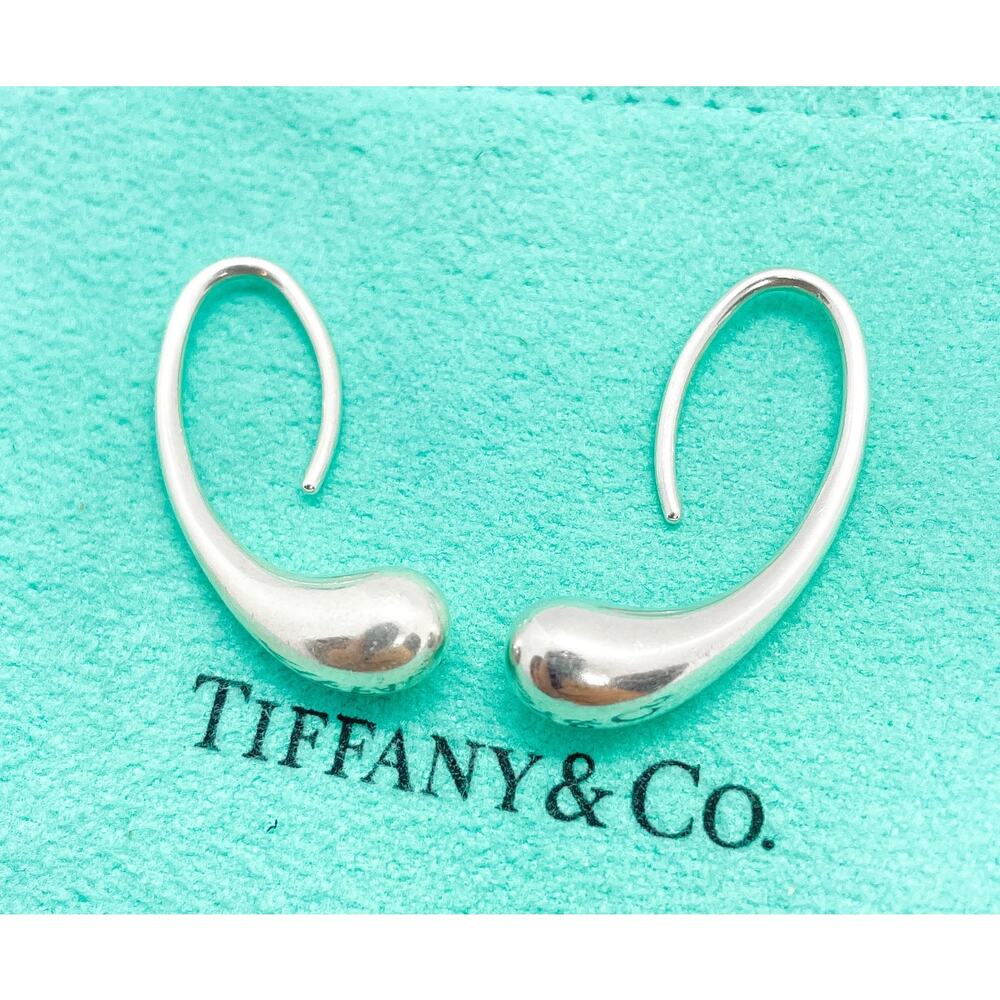 Tiffany & Co. Elsa Peretti Teardrop Hoop Earrings Sterling Silver - Picture 4 of 10